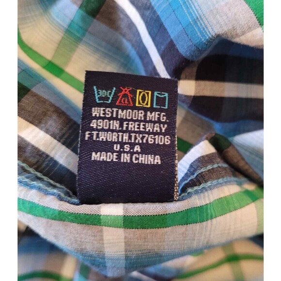 Panhandle Mens 2XL Western Shirt Blue Plaid Pearl Snap Long Sleeve Cotton XXL - Picture 7 of 8